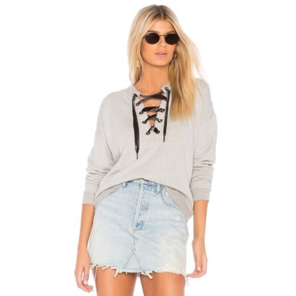 Rails Ryan Sweatshirt  Size Small Velvet Lace-up Heather Gray Long Sleeve - Picture 1 of 7
